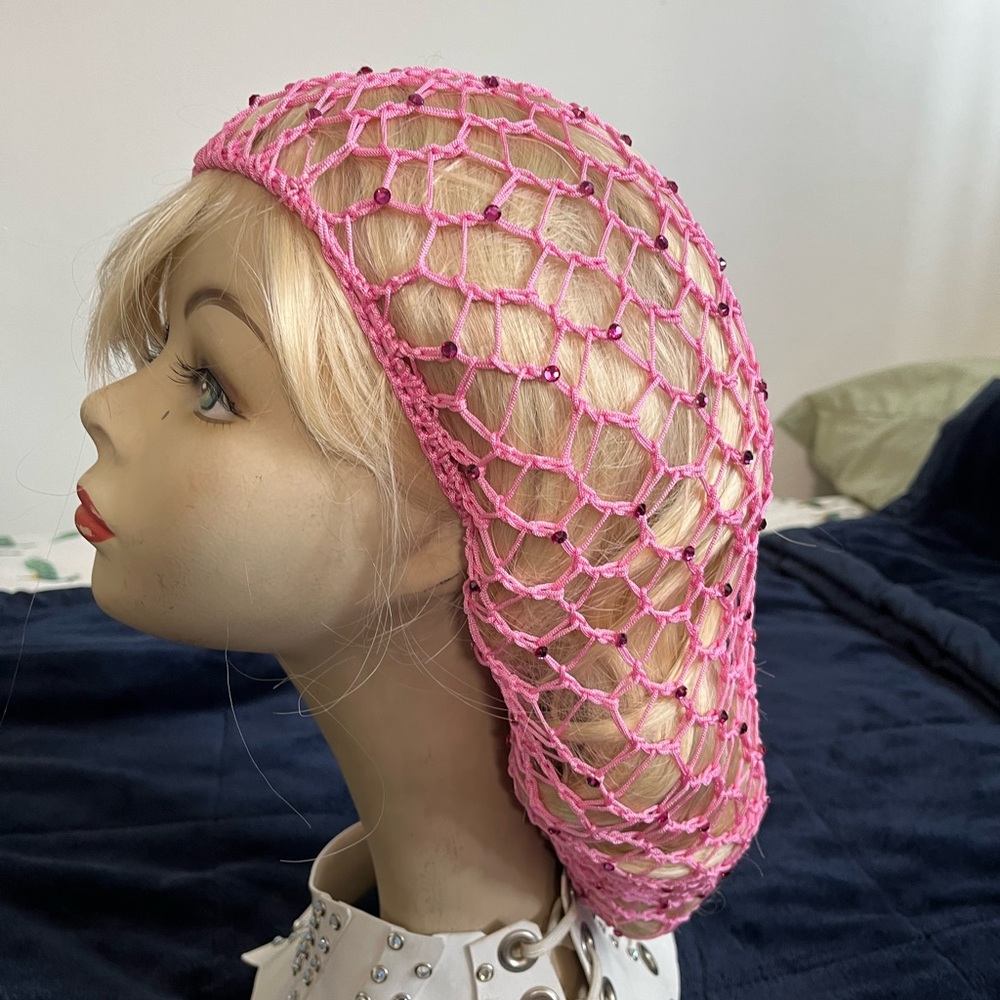 Pink snood with fuchsia Swarovski rhinestones